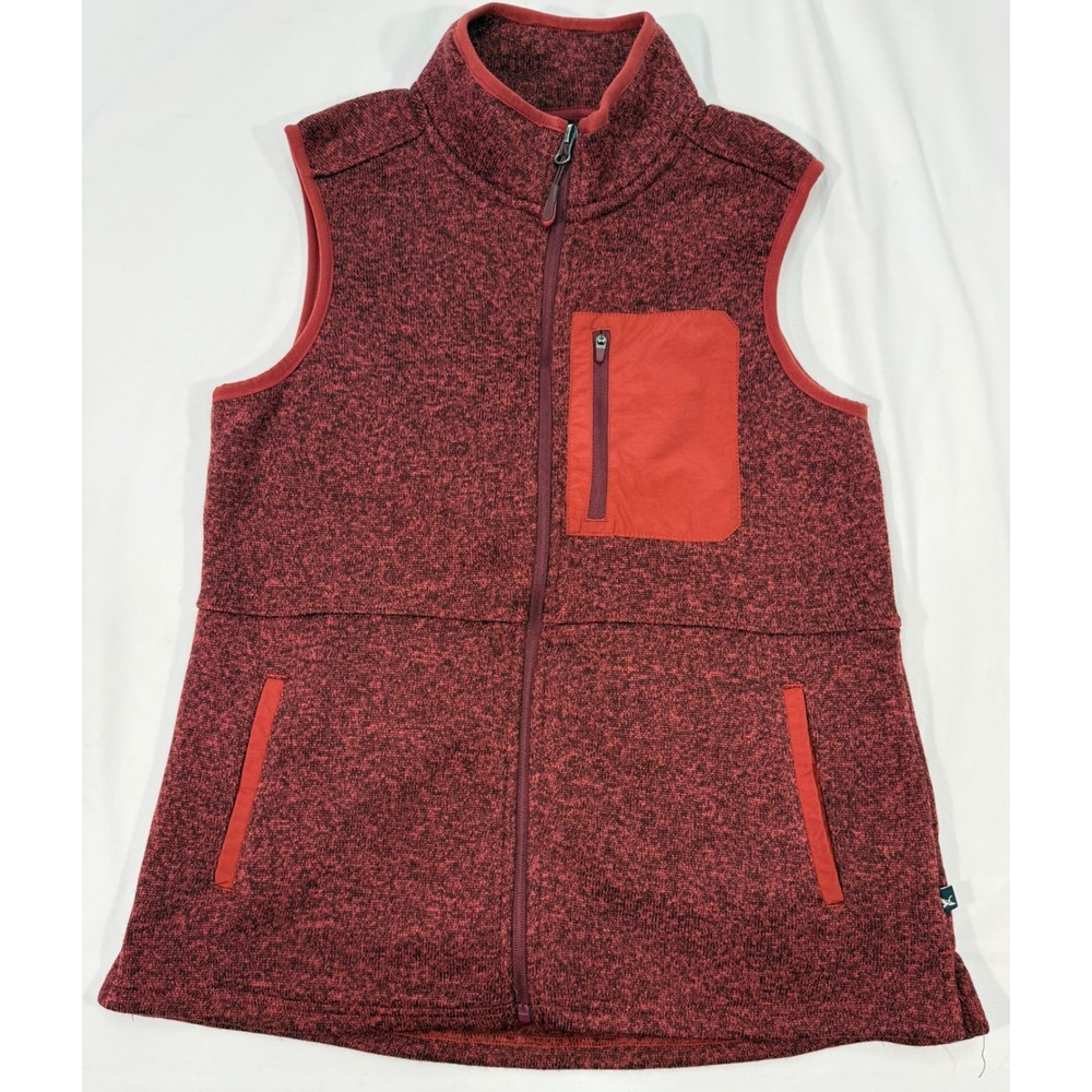 Eddie Bauer Womens M Red Heathered Sweater Fleece Full Zip Vest 314903